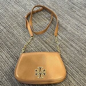 Tory Burch camel color leather crossbody bag